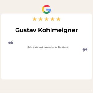 5 Sterne Google Bewertung: Sehr gute und kompetente Beratung