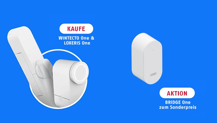 Wenn Sie bei Haus der Schlösser sowohl LOXERIS One als auch WINTECTO One kaufen, erhalten Sie die BRIDGE One zum Vorteilspreis von nur € 110,00 inklusive Mehrwertsteuer.